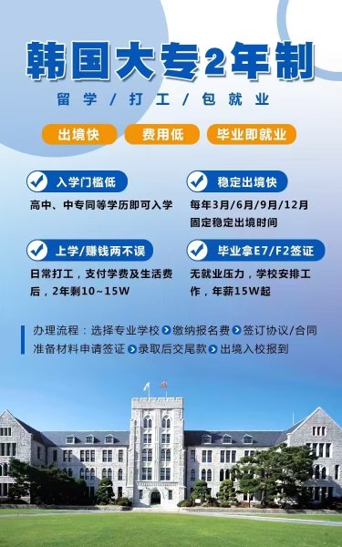 韩国包就业2年制大专 支付完学费2年还挣10-15万