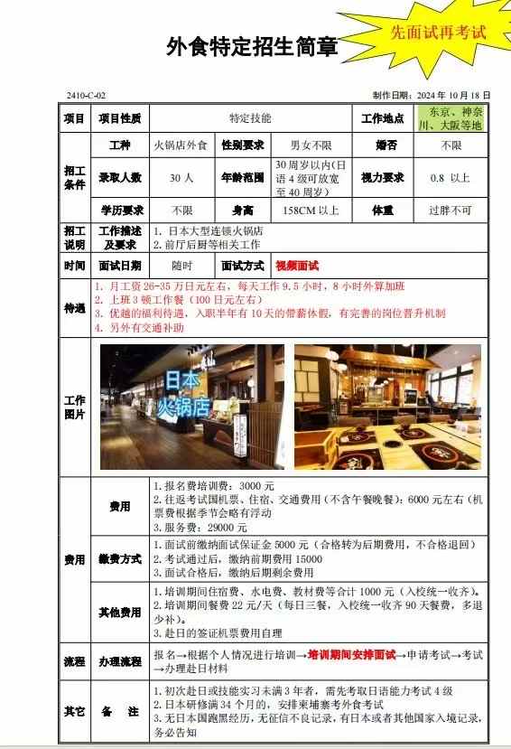 ￥￥￥日本餐厅服务员 料理店 海底捞 薪水高 可长期做