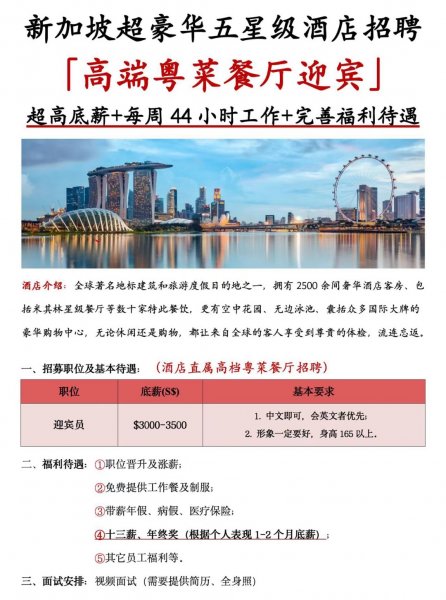 新加坡星级酒店招聘迎宾员