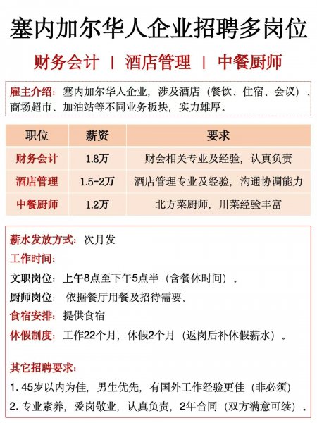 赛内加尔华人企业招聘